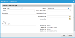 New Service Level Package Dialog Box